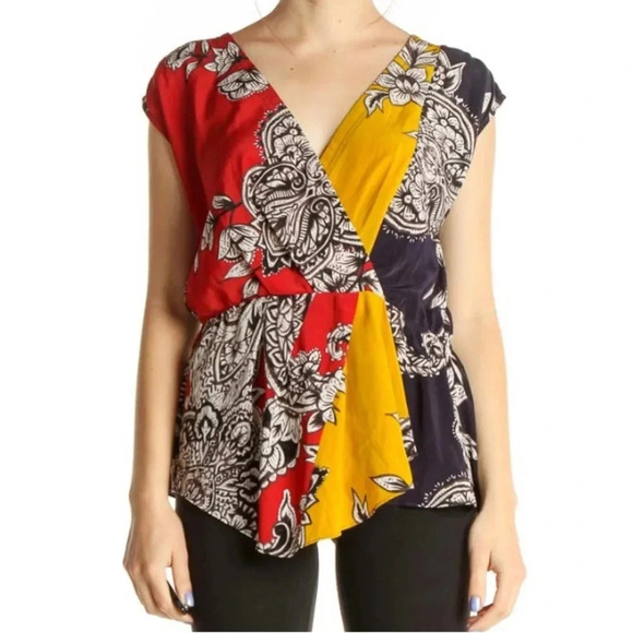 YOANA BARASCHI Anthropologie Anila Peplum Graphic Print Bohemian Blouse - Picture 1 of 12